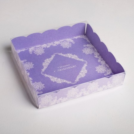 Cookie box, confectionery packaging with PVC lid, “made with love”, 15 x 15 x 3 cm-1