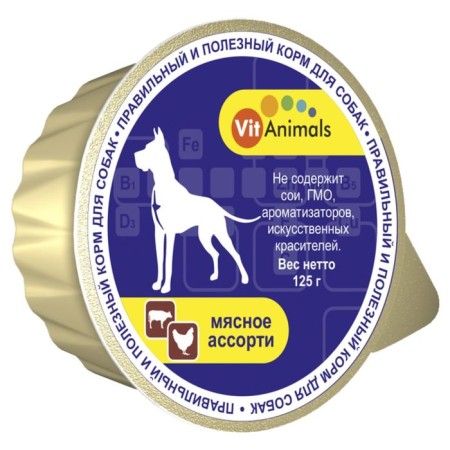 Canned vehicles Vitanimals for dogs, meat assorted, Lamister, 125 g.
