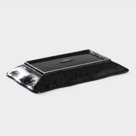 Serving dish with a saucer Porcelain Magistro "Night Rain", 31 × 18.5 × 4 cm, black color-2