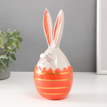 Souvenir Ceramics "Rabbit in an egg with stripes" gray-orange 9.2x9x20.5 cm-1