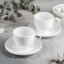 Porcelain tea set, 4 objects: a cup 220 ml, 2 saucers d = 14 cm, white color