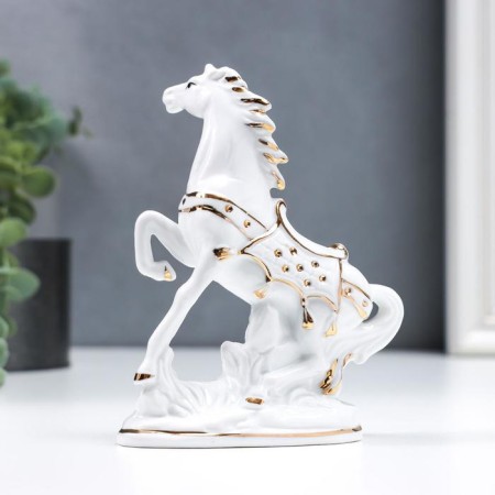 Souvenir Ceramics "White Horse with golden ammunition" 15 cm-2