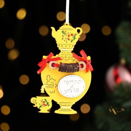 Christmas tree decoration "Samovar", MDF, 7x11 cm