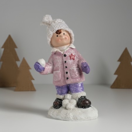Souvenir Ceramics "A boy in a pink jacket, with a snowball" 10.3x7.3x16 cm