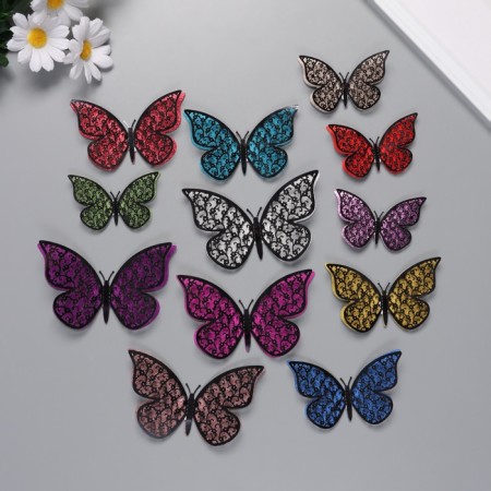 Stick Paper, Plastic "Flower butterflies" Squles set 12 pcs 12 cm, 10 cm 8 cm 1052426