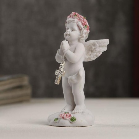 Polystone souvenir "Snowthrough angel in a pink wreath with a cross" 8x3.5x3.8 cm-1