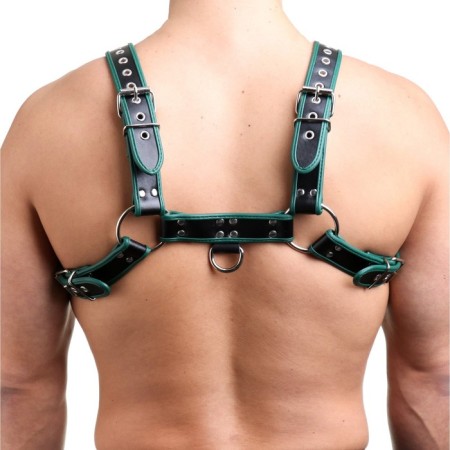 BDSM Podsm Oki, male, on the chest, eco-leather, green kant-3