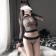 Erotic linen, in large grid, top and panties, OS size, black