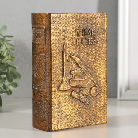 Broke-book wood, leatherette "Time flies unnoticed" embossing, under metal 16.5x11.2x5 cm