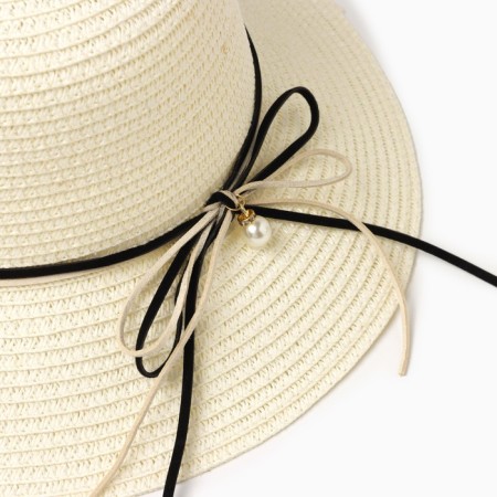 Women's hat with bowing minaku color white, rr 56-58-2