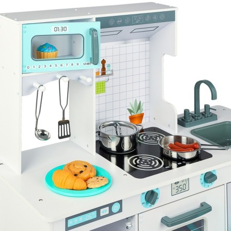 Children's wooden game kitchen "Bloom Style" with 4 objects of dishes-7