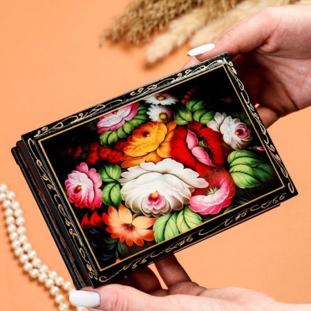Zhostovo box, 11x16 cm, lacquer miniature-2