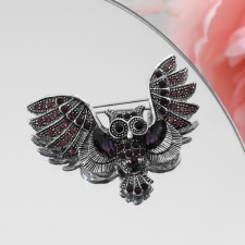 Owl brooch, purple color in black silver