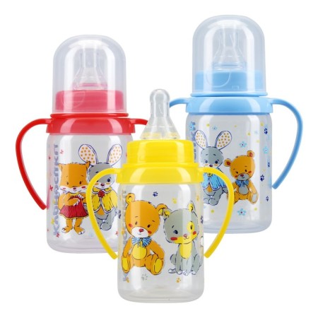 A bottle for feeding with handles, 125 ml, from 6 months., Mix color