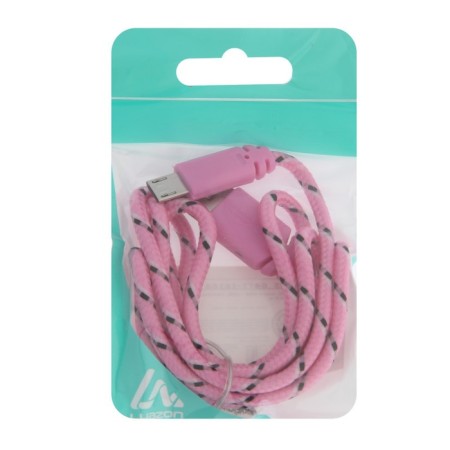 Luazon cable, microUSB - USB, 1 A, 1 m, nylon braid, pink-5