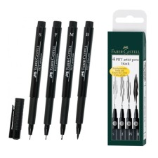 A set of capillary pens 4 pieces (Liners s, f, m; brush b), Faber-Castell Pit® Artist Pen, Black Color Black