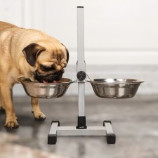 Stand with bowls, 2 x 700 ml, height 40 cm, collapsible with an upper latch, chrome
