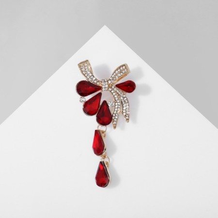 Brooch "Flower dew" with a bow, burgundy-white color in gold-1