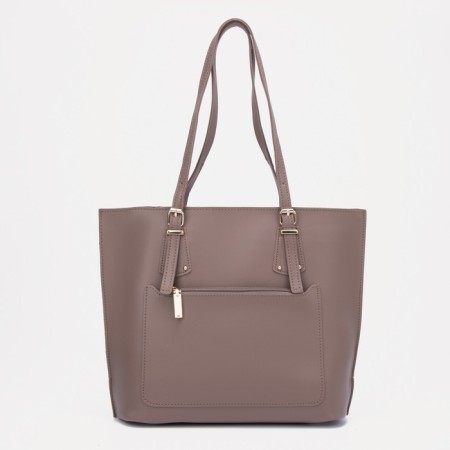 Zipper bag, external pocket, brown color