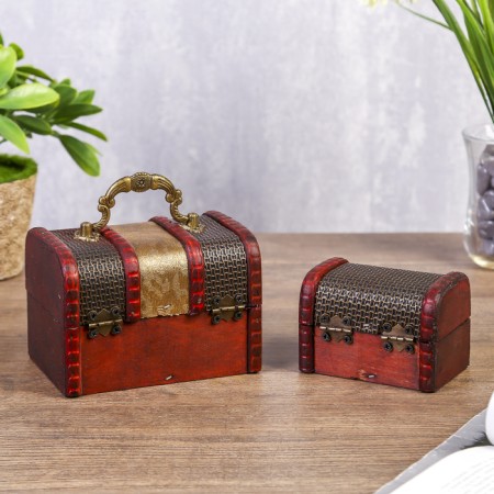 Casket wood chest "Sanding clock" set 2 pcs 8.5x12x8.5 cm 5.5x7x6 cm-4