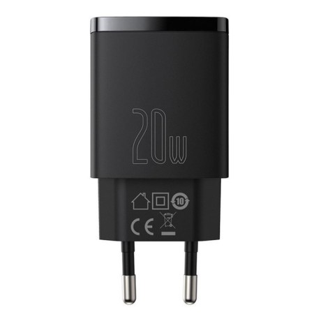 Charger Baseus Compact Quick Charm USB+Type-C, 3A, 20W, Black-2