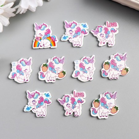 Decor for creativity Tree "Unicorns and Rainbow" set of 10 pcs 2.2x2.4 cm
