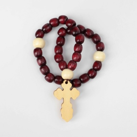 Parsing wooden "Orthodox" 32 beads, cross, red color-1