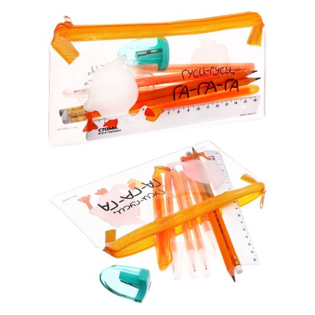 Penal soft, 1 compartment, 95 x 205 mm, flat, with filling 9 items, calligrata "geese-gushi", universal-8