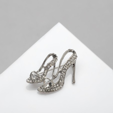 Brooch "Steam Speed", white color in silver