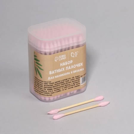 Bamboo cotton sticks, pointed, 7.5 cm, 100 pcs, pink color-4