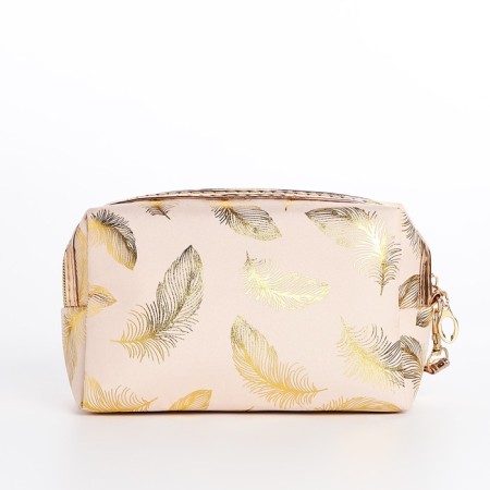 Cosmetic bag with zipper, beige-pink color-1