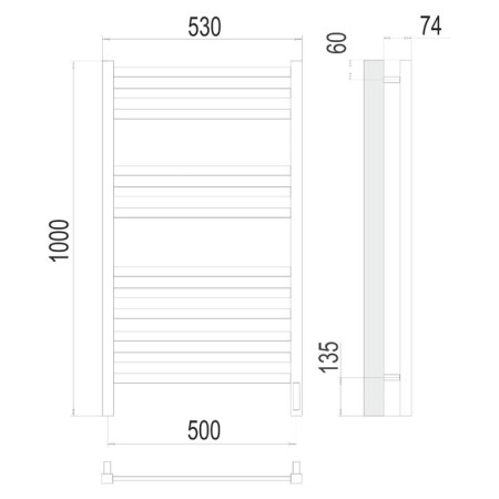 Terminus heated towel rail "Noto" P12, 500x1000 mm, chrome-2