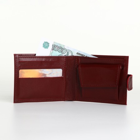 Men's purse on the button, Textura, a map for cards, coins, burgundy color-6