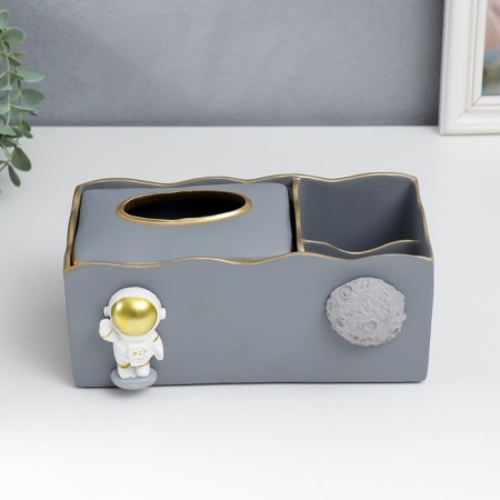 Stand+napkin holder Polystone "Cosmonaut" gray 9.5x12x24 cm-3