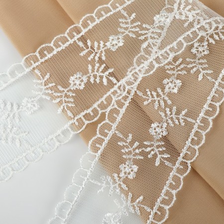 Lace on a grid, 50 mm × 11 ± 1 m, ivory color-1