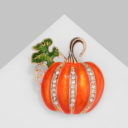 Brooch "Pumpkin" with a leaf, colored in gold-2