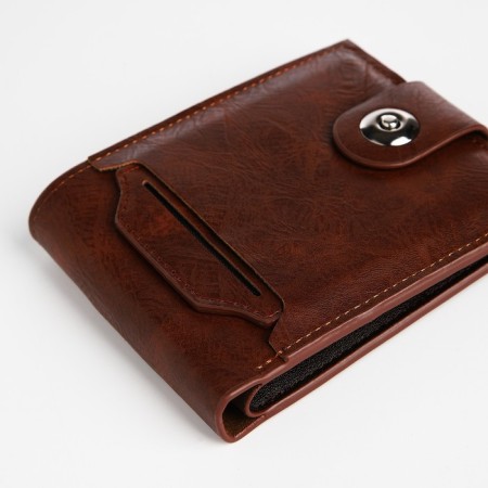 Male purse on a magnet, department for bills, for maps, for coins, brown color-3