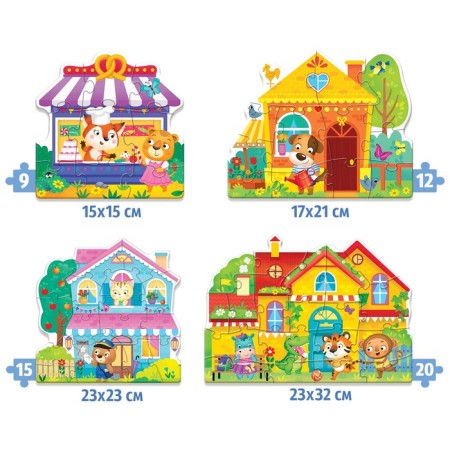 Figure puzzles 4 in 1 "Funny animals", 9, 12, 15, 20 elements-1