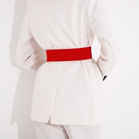 Women's belt, width 6 cm, elastic band, metal buckle, red color-6