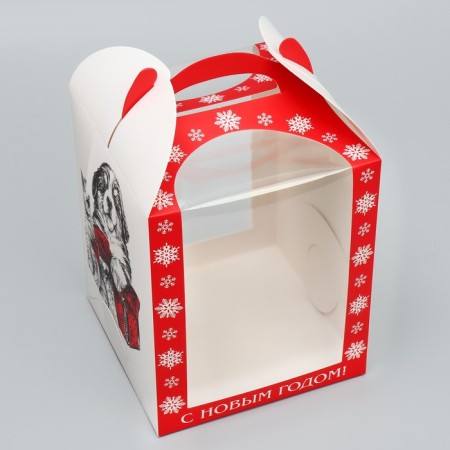 A folding box for a small cake “Happy New Year!”, 15 x 15 x 18 cm, New Year-1