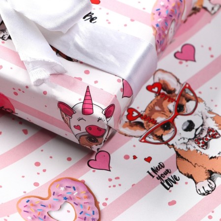 Glossy packaging paper "Corgi", 70 × 100 cm, 1 sheet-1