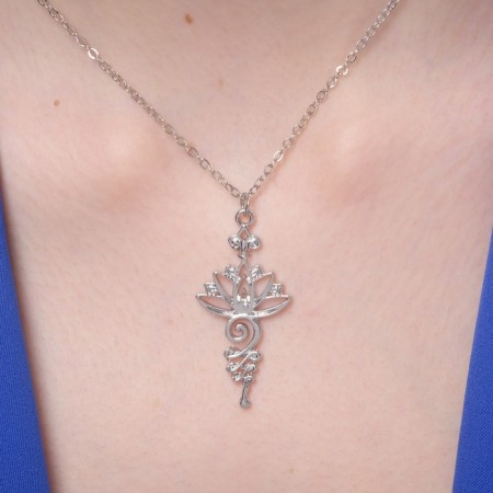 Lotus pendant with patterns, silver color, 46 cm-2