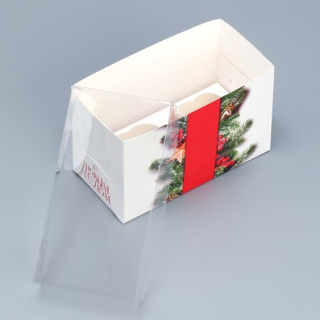 Capcake box "Happy New Year", needles and berries, 16 x 8 x 10 cm, New Year-5