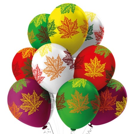 Latex ball 12 “Leaves”, 5-hand, 5 designs, pastel+crystal+metallic, set 25 pcs., Mix-1