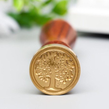 Printing for wax with a wooden handle "Tree with young leaves" 9x2.5x2.5 cm-1