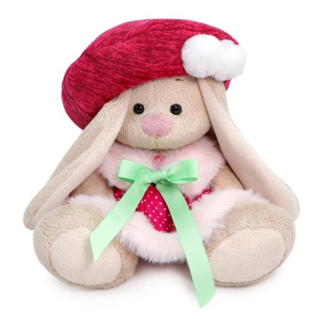 Soft toy "Bunny mi in a skirt and raspberry beret", 15 cm