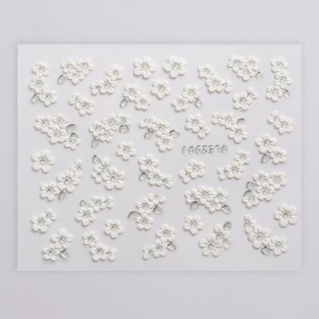 Nail stickers "Flowers", voluminous, packing 6 pcs, white/silver color-2