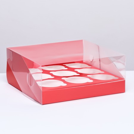 Confectionery folding box for 9 cupcakes 23.5 x 23.5 x 10, red