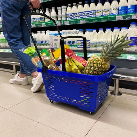 Basket-tella on 4 wheels are plastic, 28 l, with 2 plastic handles, blue color-2