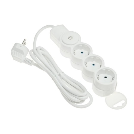 Duwi extension cord, 3 outlets, 2 m, 10 A, 2200 W, PVS 3x0.75 mm2, with salary, with a switch, white